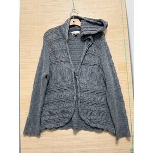 Sonoma Life Style Womens XL Grey Cable Knit Hooded Cardigan Single Button